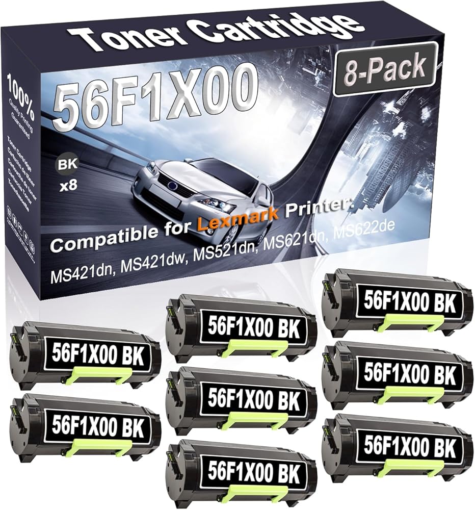 Kolasels 8-Pack (Black) Compatible MS421dn MS421dw MS521dn MS621dn MS622de MX421ade Laser Printer Cartridge (High Capacity) Replacement for 56F1X00 Printer Cartridge
