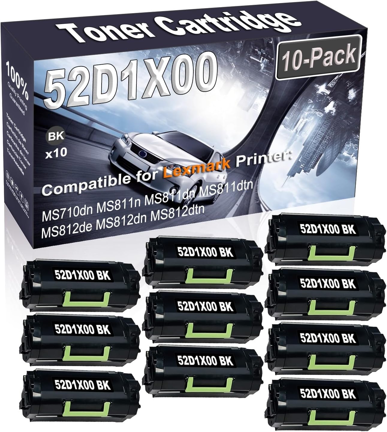 Kolasels 10-Pack (Black) Compatible High Yield 521X 52D1X00 Printer Cartridge use for MS710dn MS811n MS811dn MS811dtn MS812de Printer