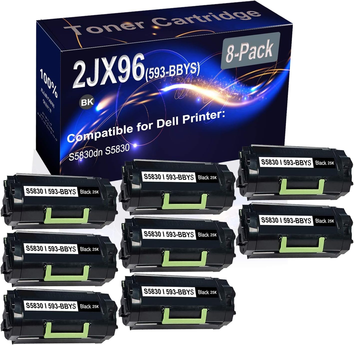 8-Pack (Black) Compatible 2JX96 (593-BBYS) Printer Toner Cartridge (High Capacity) fit for Dell S5830dn S5830 Printer