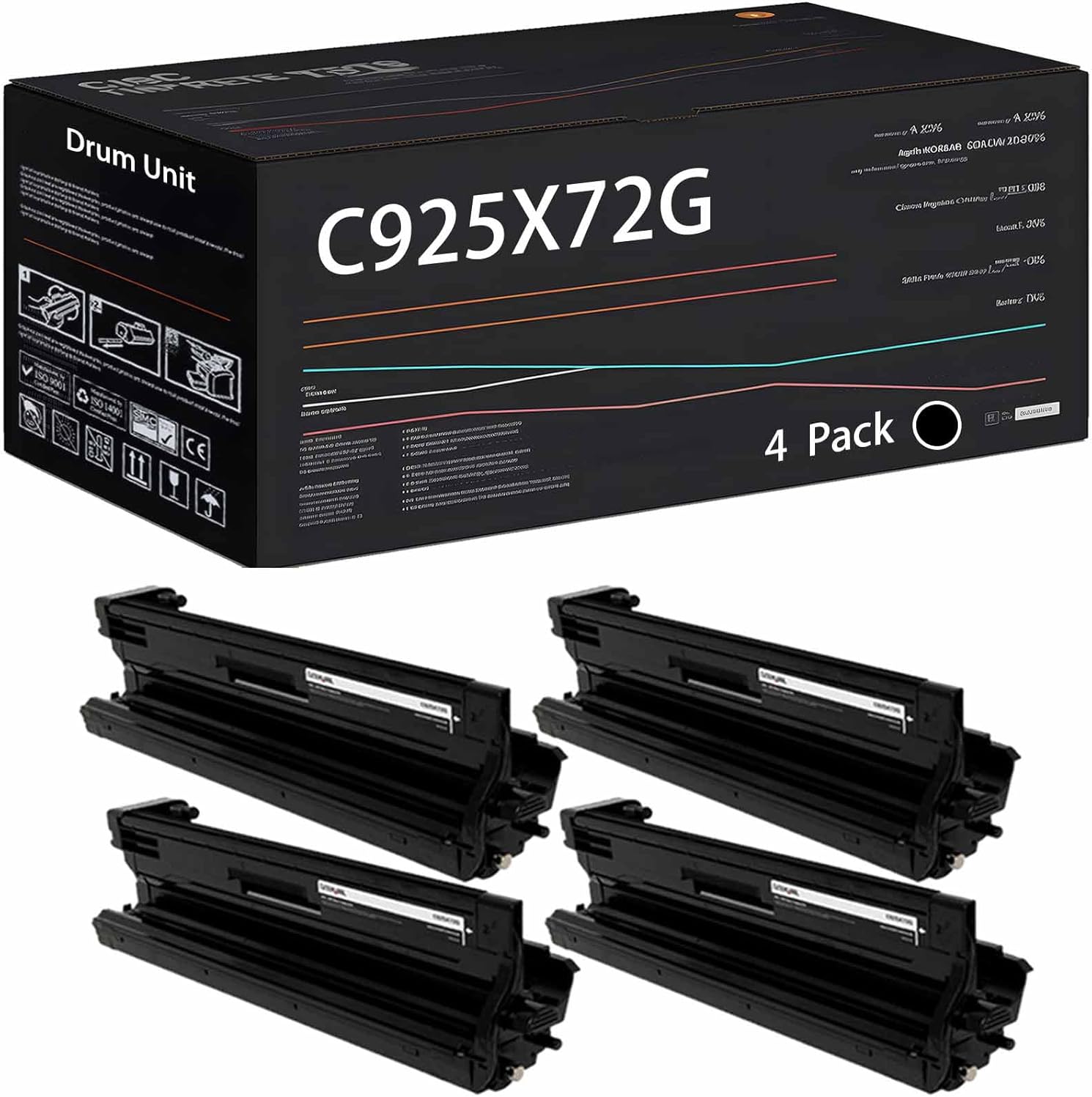 C925X72G C925X73G C925X74G C925X75G Drum Unit Compatible with Lexmark X925 X925DE C925 C925DE Printers, High Yield 40000 Pages (4 Pack Black)