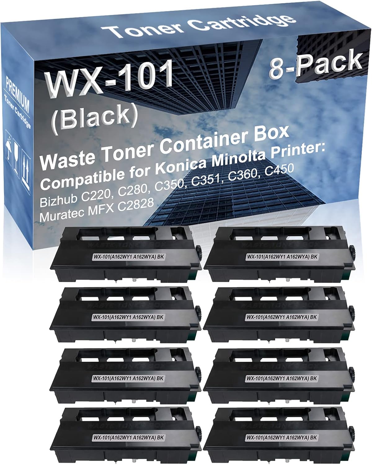 8-Pack Compatible High Capacity Muratec MFX C2828 Printer Waste Toner Container Box Replacement for Konica Minolta WX101 WX-101(A162WY1 A162WYA) Printer Cartridge (Black)