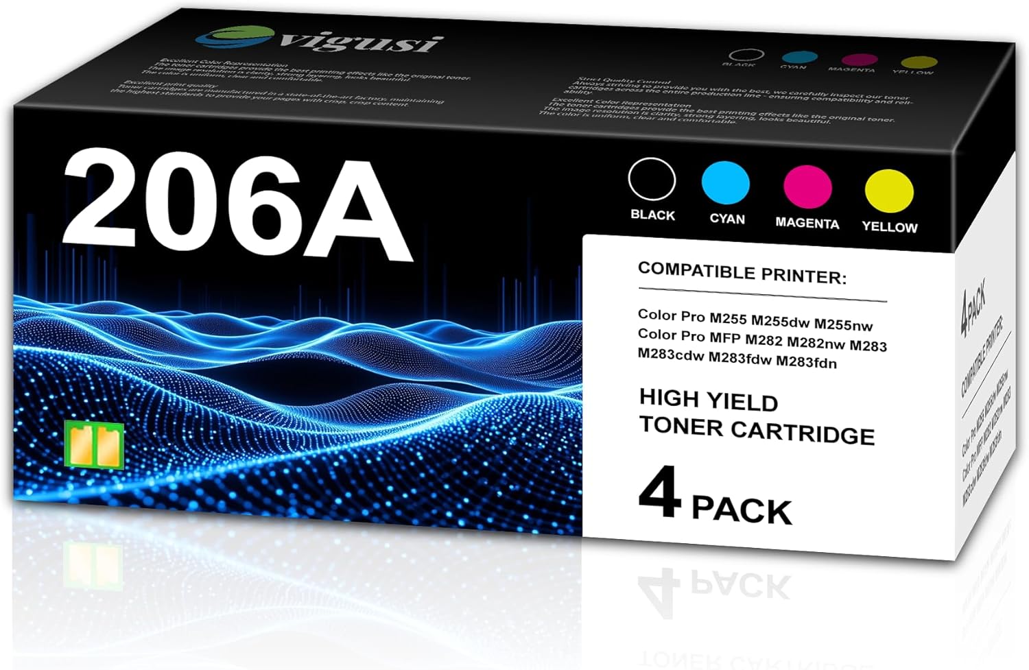 206A Toner Cartridges 4-Pack Compatible 206A W2110A W2111A W2112A W2113A Replacement for HP 206A Toner Cartridges Set Pro M255 m255dw, Color Pro MFP M283fdw M282, M283 Printer (by, C, M, Y)