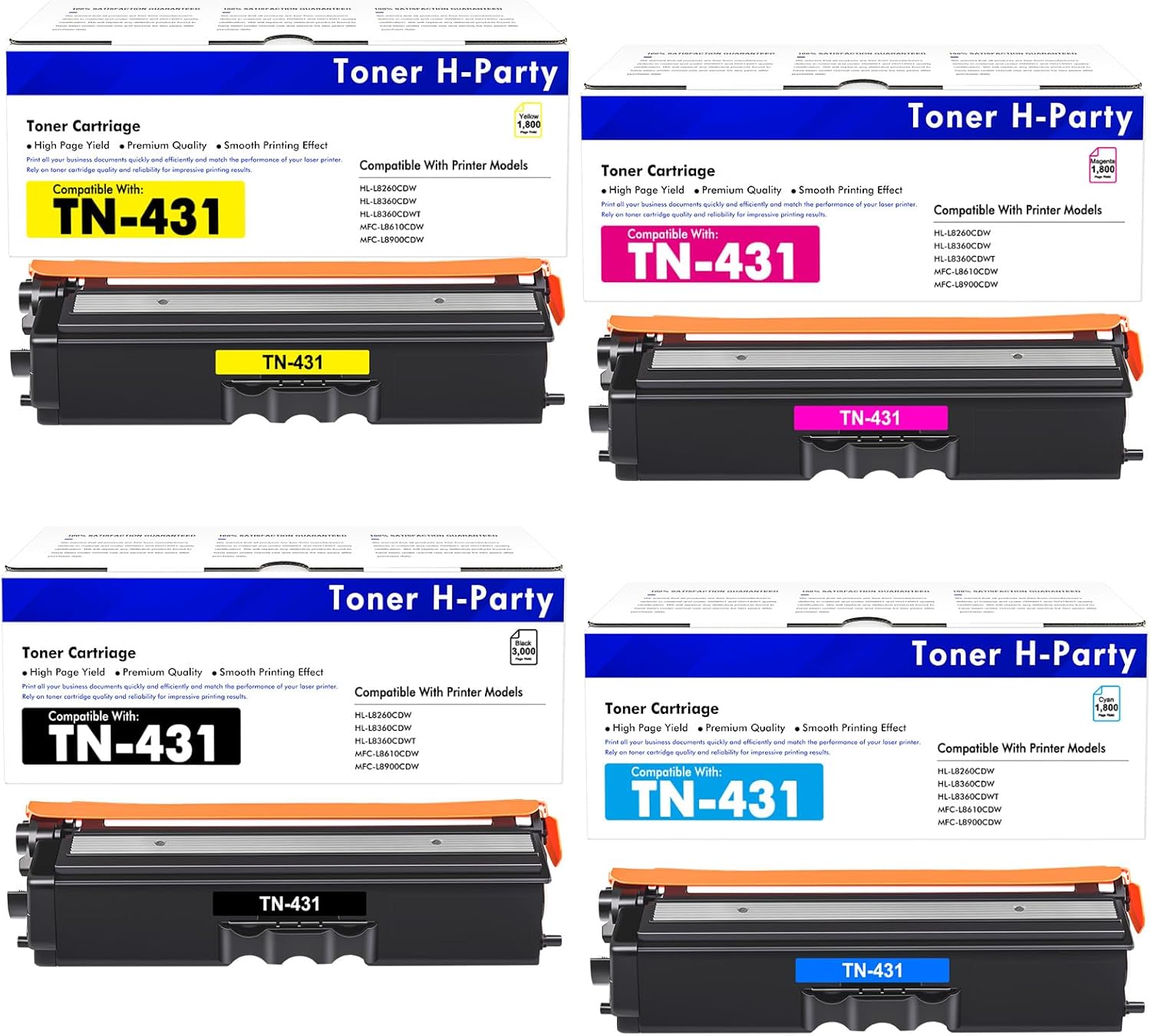 TN-431 TN431 4-Color Toner Cartridge Set 4 Pack Compatible for Brother TN431 TN 431 TN-431 MFC-L8900CDW Toner Cartridges for Brother MFC-L8900CDW HL-L8360CDW HL-L8260CDW HL-L8360CDWT Printer Ink