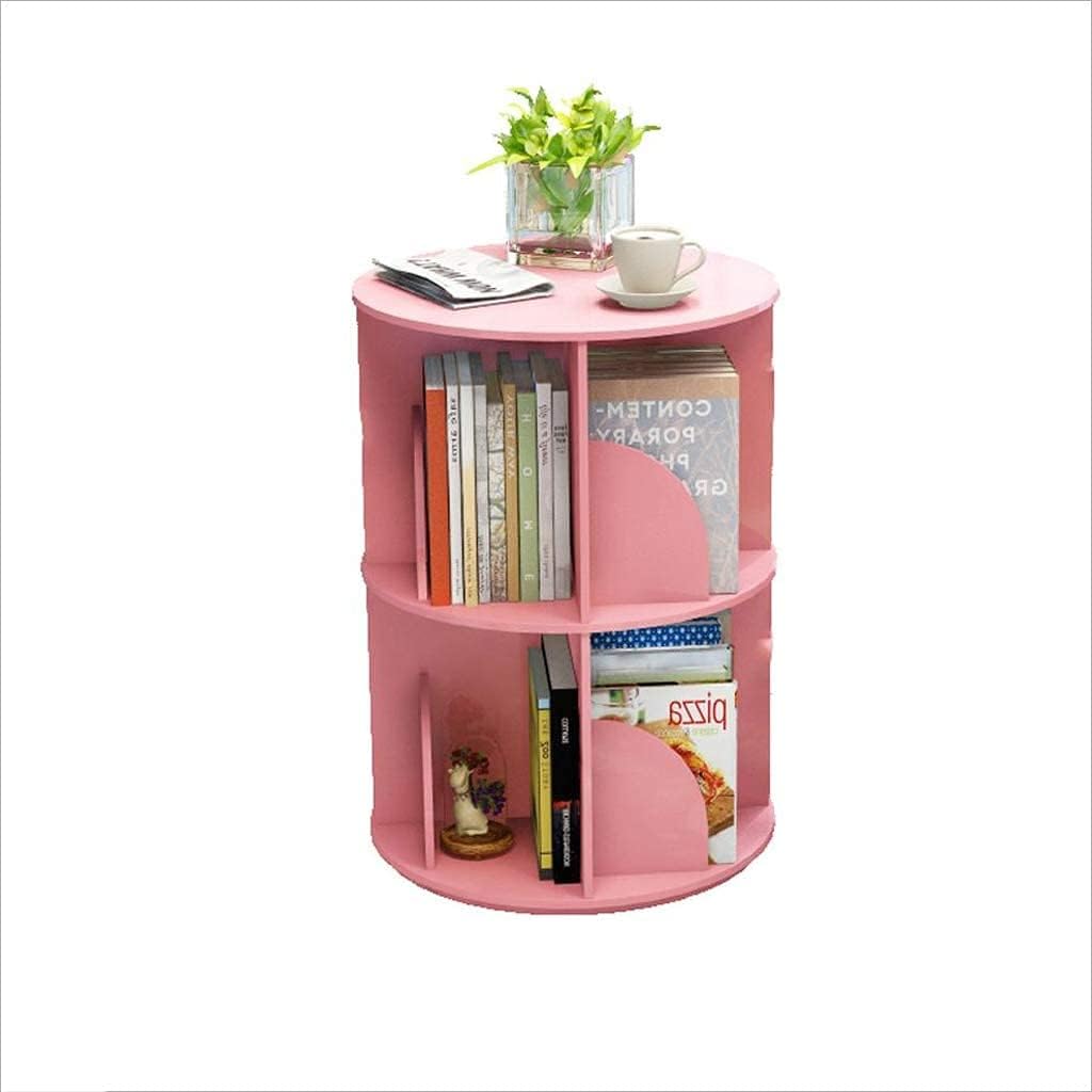 LOKOO Bookshelf for Bedroom Creative Rotating 360° Bookshelf Bookcase, Simple Modern Table Floor Student Multi-Layer Rack Bookcases (Color : Pink)
