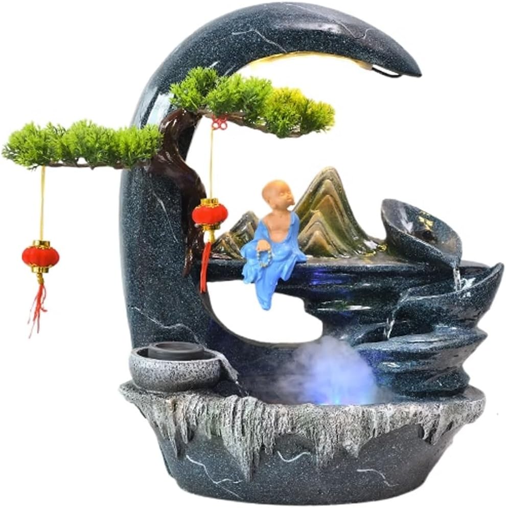 Tabletop Fountain Rocky Mountain Flowing Water Fountain Living Room High Mountain Circulating Water Humidifier Office Front Desk Desktop Decoration Water Fountain (Color : 02) (5)