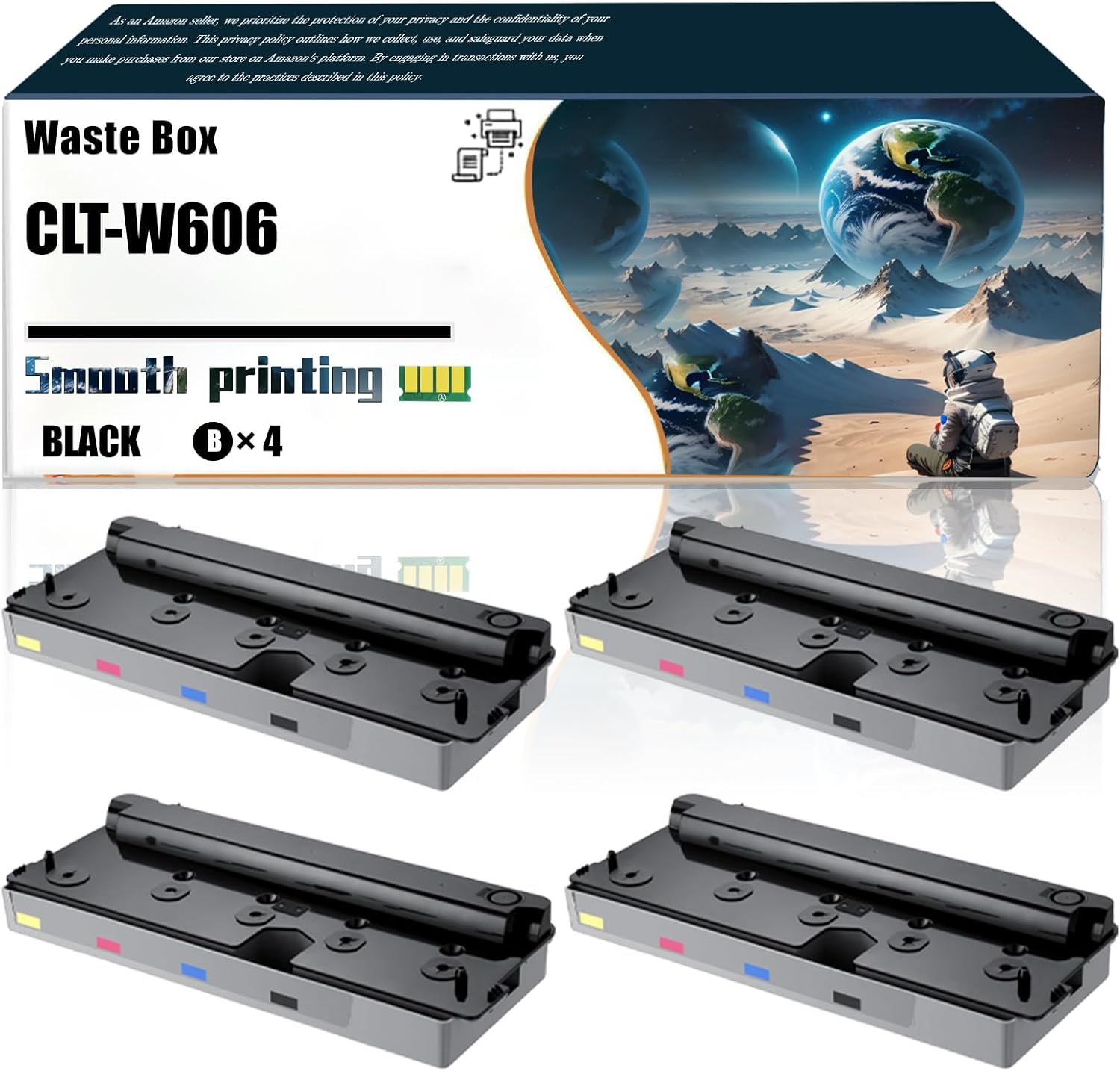 Replacement Parts Waste Box CLT-W606 Compatible with Samsung MultiXpress CLX-9250ND CLX-9252NA CLX-9350ND CLX-9352NA Printers, Contains Chip and Clear Printing (4 Pack Black)