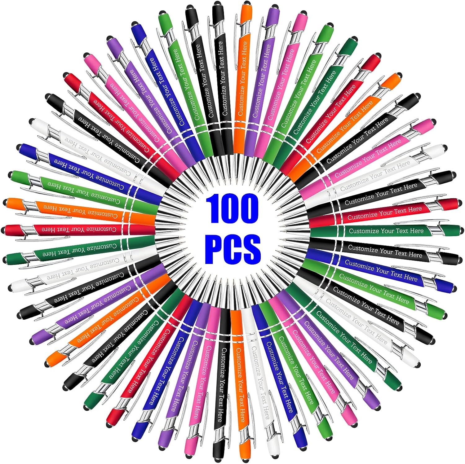 100 Pcs Personalized Custom Pens Bulk Free Engraving with Name Message Customized Ballpoint Pens Stylus for Business Office Graduation Customized Gifts for Men Women Christmas Birthday (Assorted)