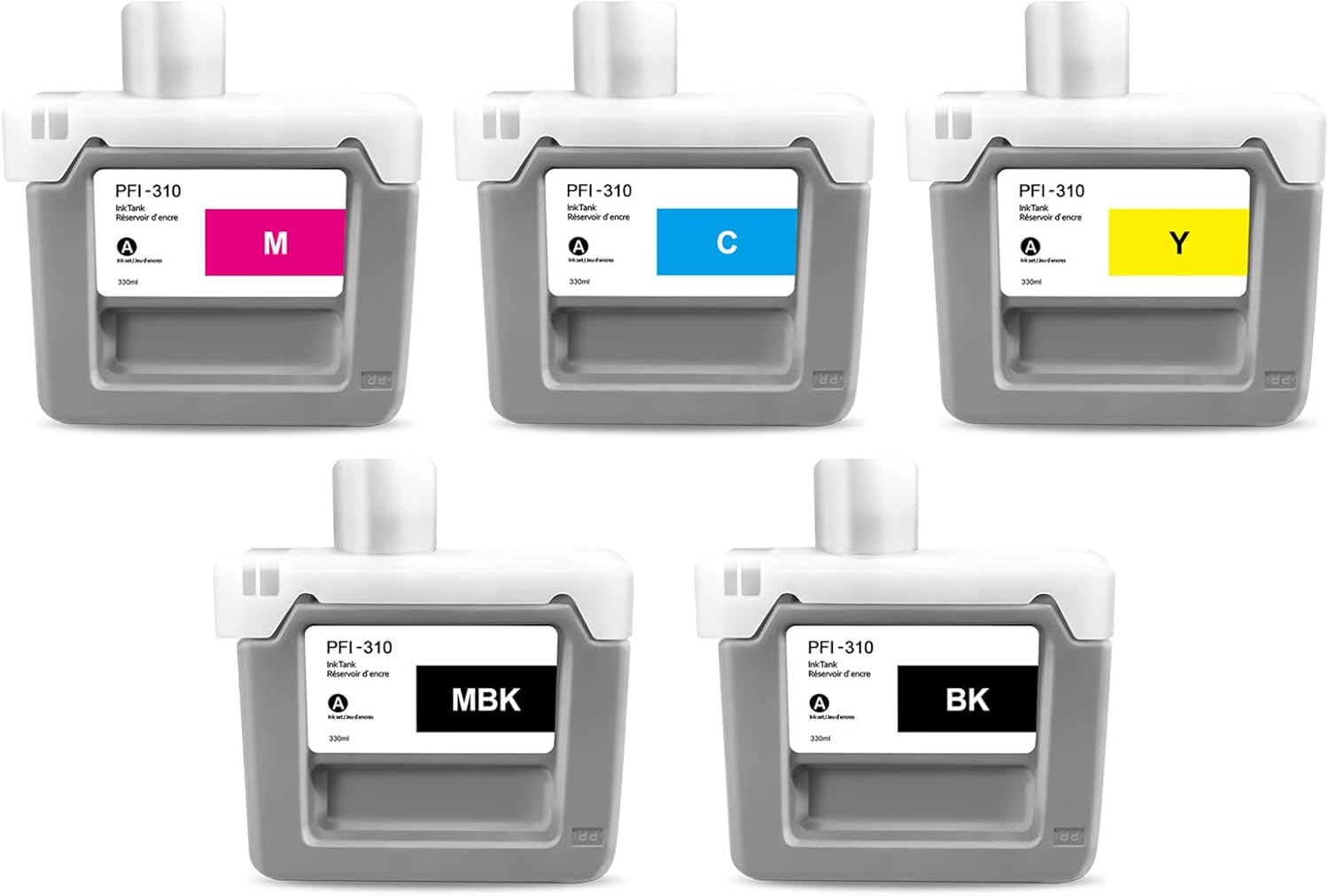 PFI-310 Ink Tank Replacement for Canon PFI-310MBK PFI-310BK PFI-310C PFI-310M PFI-310Y Ink Cartridge for ImagePROGRAF TX-4100 TX-4000 TX-3100 TX-3000 TX-2100 TX-2000 Printer 5-Pack 330ml Each