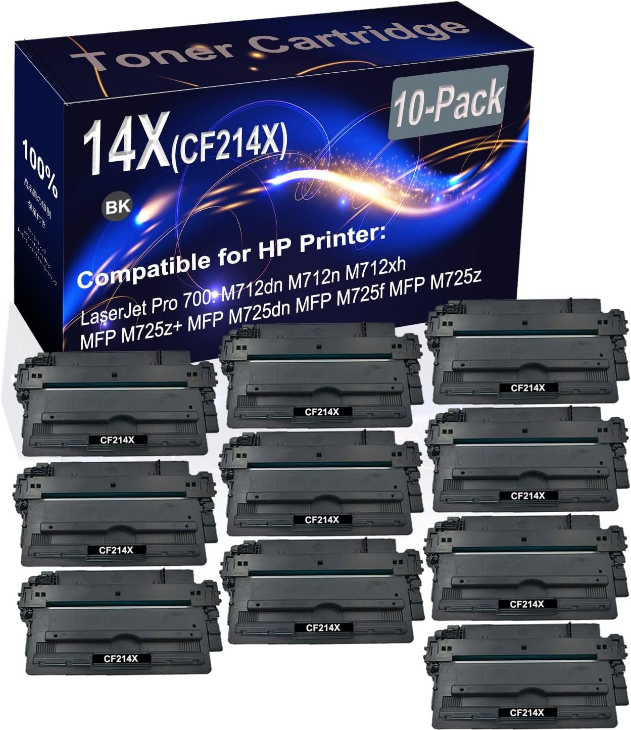 10-Pack (Black) Compatible 14X CF214X Printer Toner Cartridge (High Capacity) fit for HP M712dn M712n M712xh M725dn M725f M725z M725z+ Printer