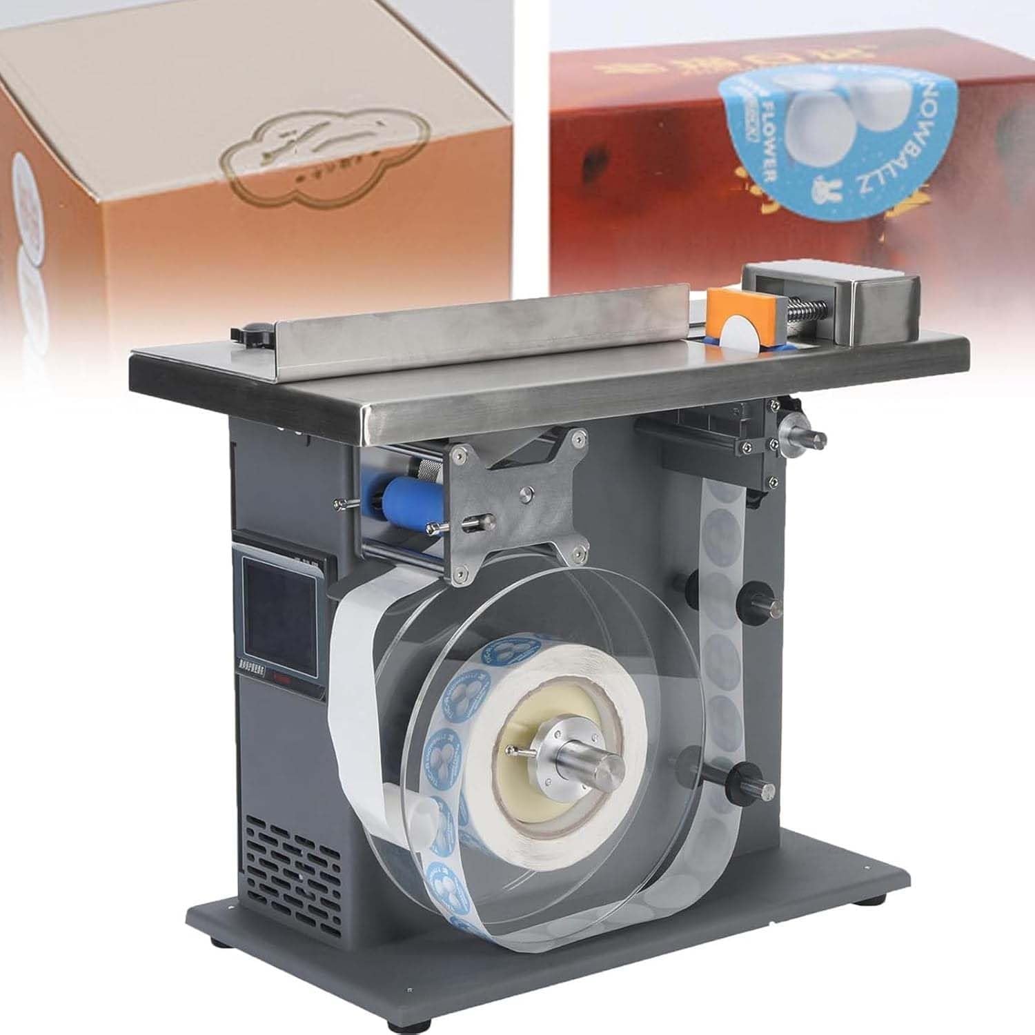 CUTANGELAR 90degree Corner Label Applicator. Semi-Automatic Right Angle Labeling Machine, Applies 15-30 Labels/Min. 200w Power. Ideal for Cosmetic Packaging and Electronic Products.