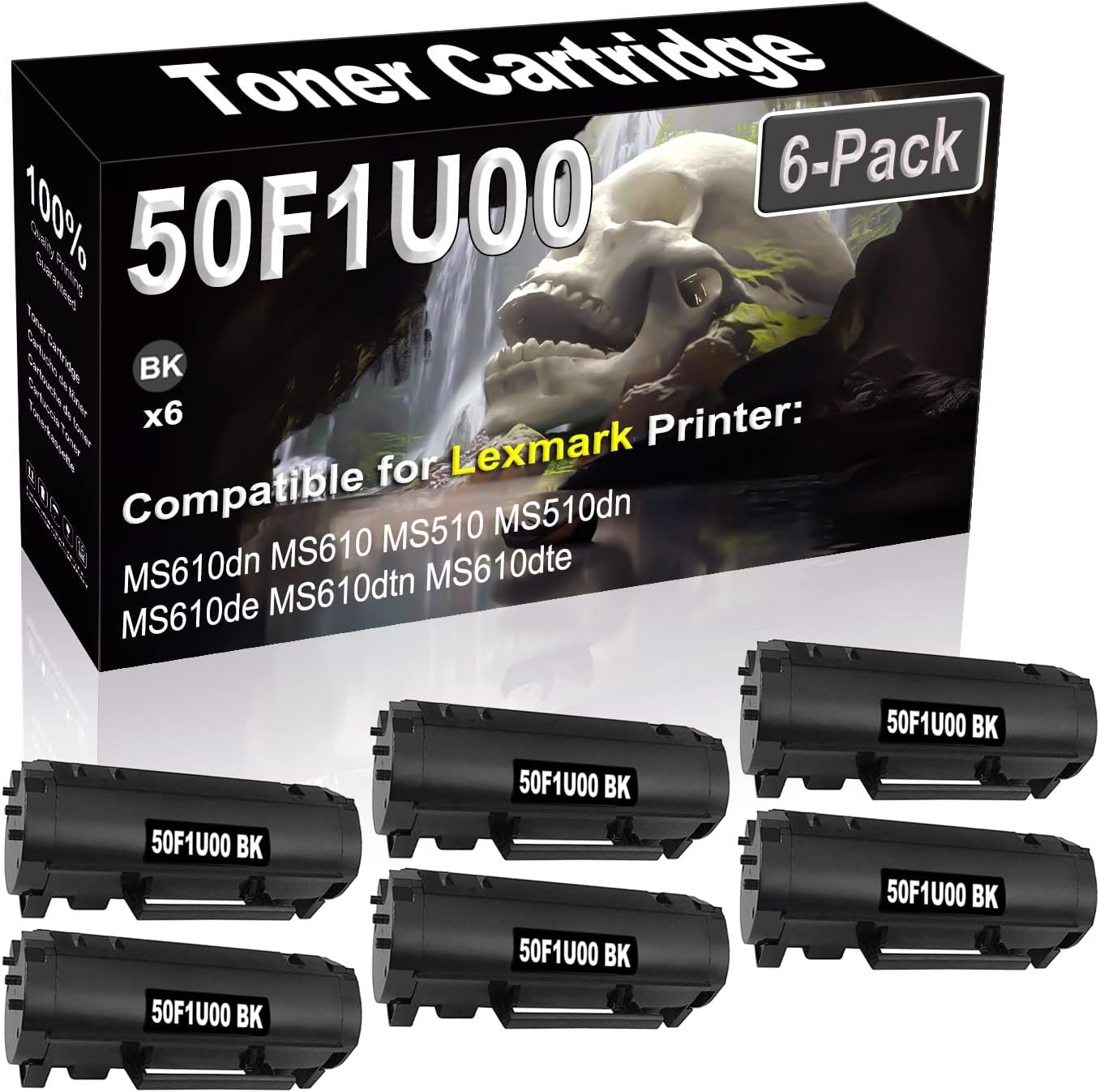 SINIYA 6-Pack (Black) Compatible MS610dn MS610 MS510 MS510dn MS610de MS610dtn MS610dte Laser Printer Cartridge (High Capacity) Replacement for 501U 50F1U00 Printer Cartridge