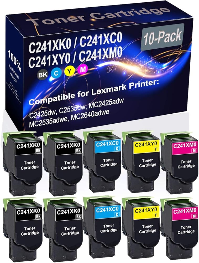 Kolasels 10-Pack (4BK+2C+2Y+2M) Compatible C2425dw C2535dw MC2425adw Laser Toner Cartridge (High Capacity) Replacement for C241XK0 C241XC0 C241XY0 C241XM0 Printer Toner Cartridge