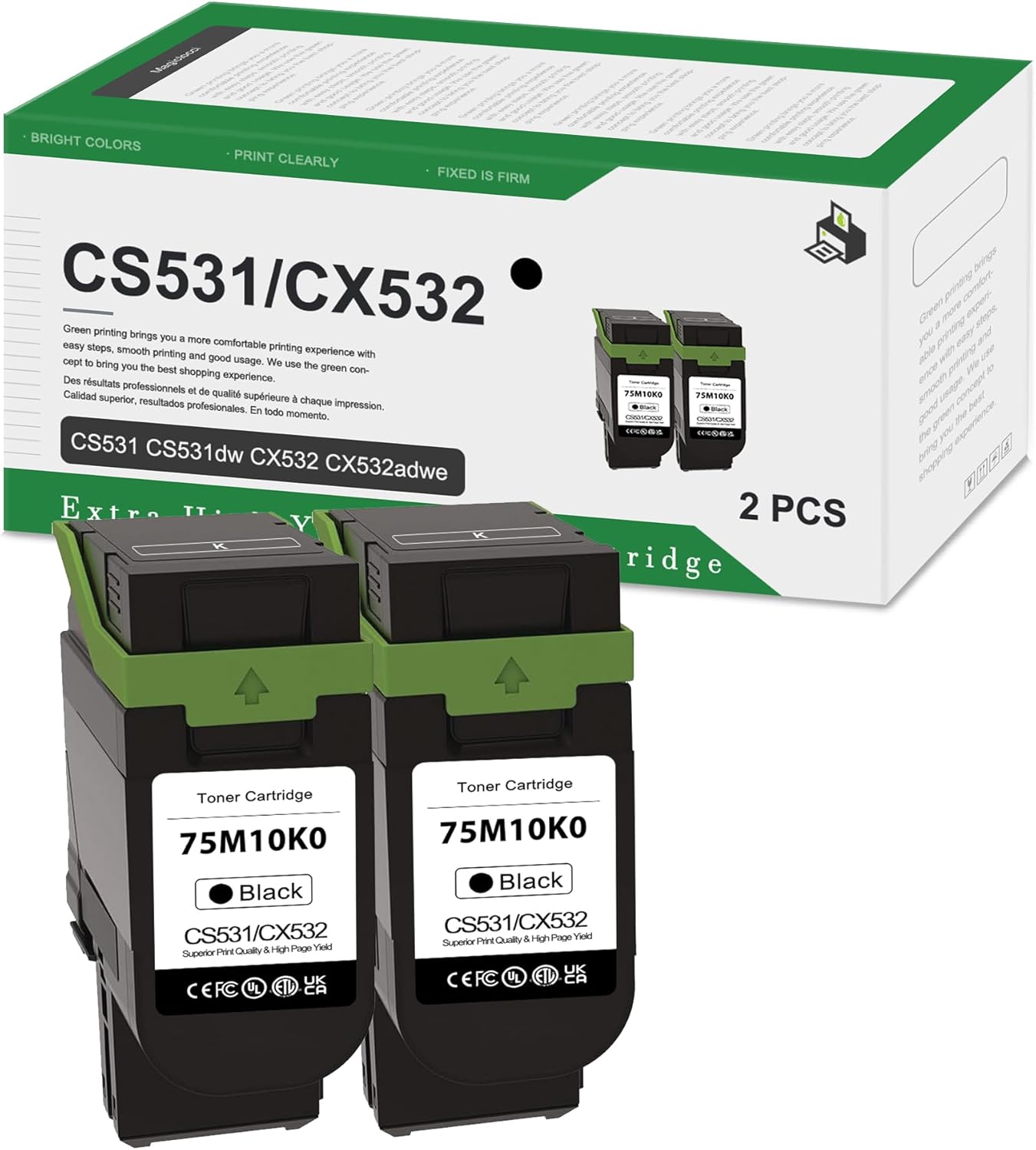 VIGUSI 75M10K0 Toner Cartridge Replacement for Lexmark CS531 CS531dw CX532 CX532adwe CS632 CS632dwe CX635 CX635adwe Printers (2 Black)