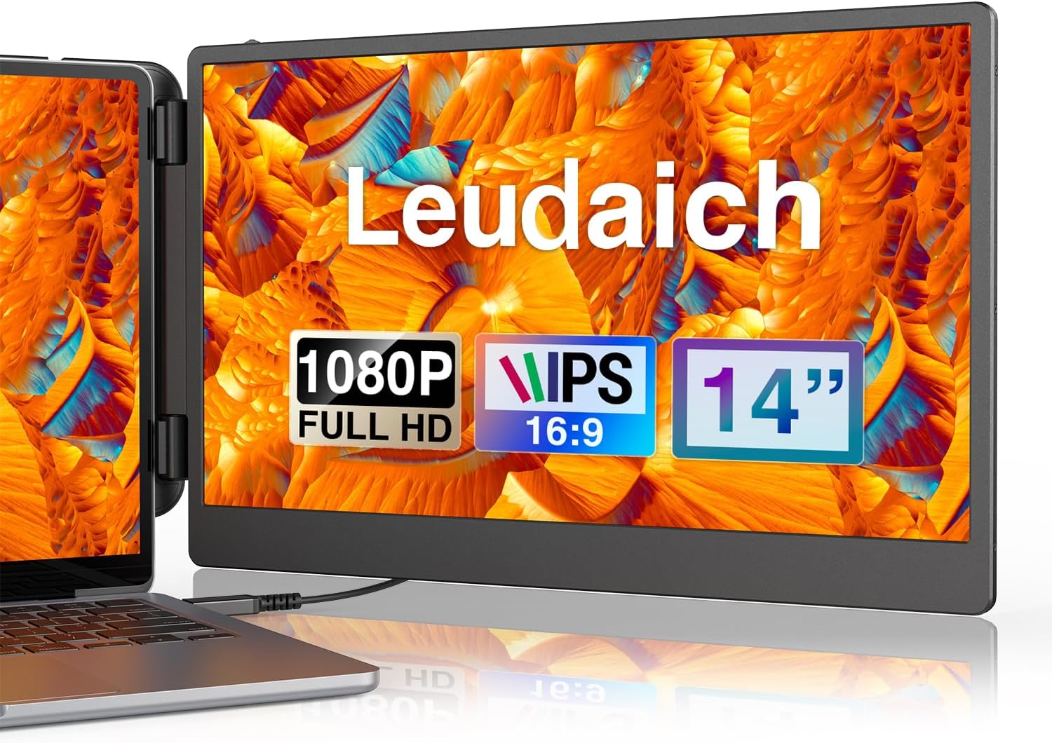 Leudaich Laptop Screen Extender, FHD 1080P IPS 14