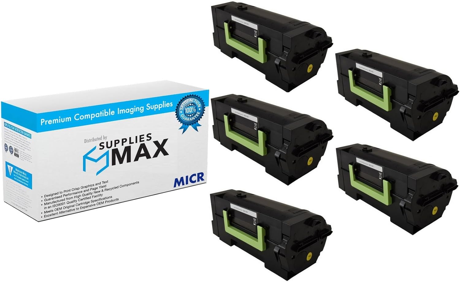 SuppliesMAX Compatible MICR Replacement for Lexmark MS-725/MS-821/MS-822/MS-823/MS-825/MX-721/MX-722/MX-725/MX-822/MX-826 Series Toner Cartridge (5/PK-7500 Page Yield) (58D2000_5PK)