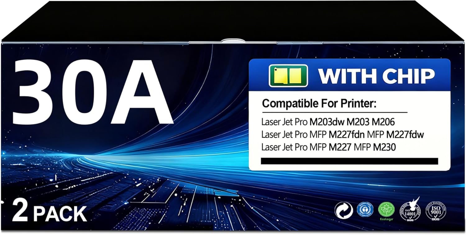 30A Toner Cartridges Black Compatible for HP30A 30X CF230A CF230X Laser Jet Pro M227fdn M203dw Toner Cartridge Laser Jet Pro MFP M227fdn M227fdw M227sdn M227d Pro M203dw M203d M203dn Toner 2 Pack