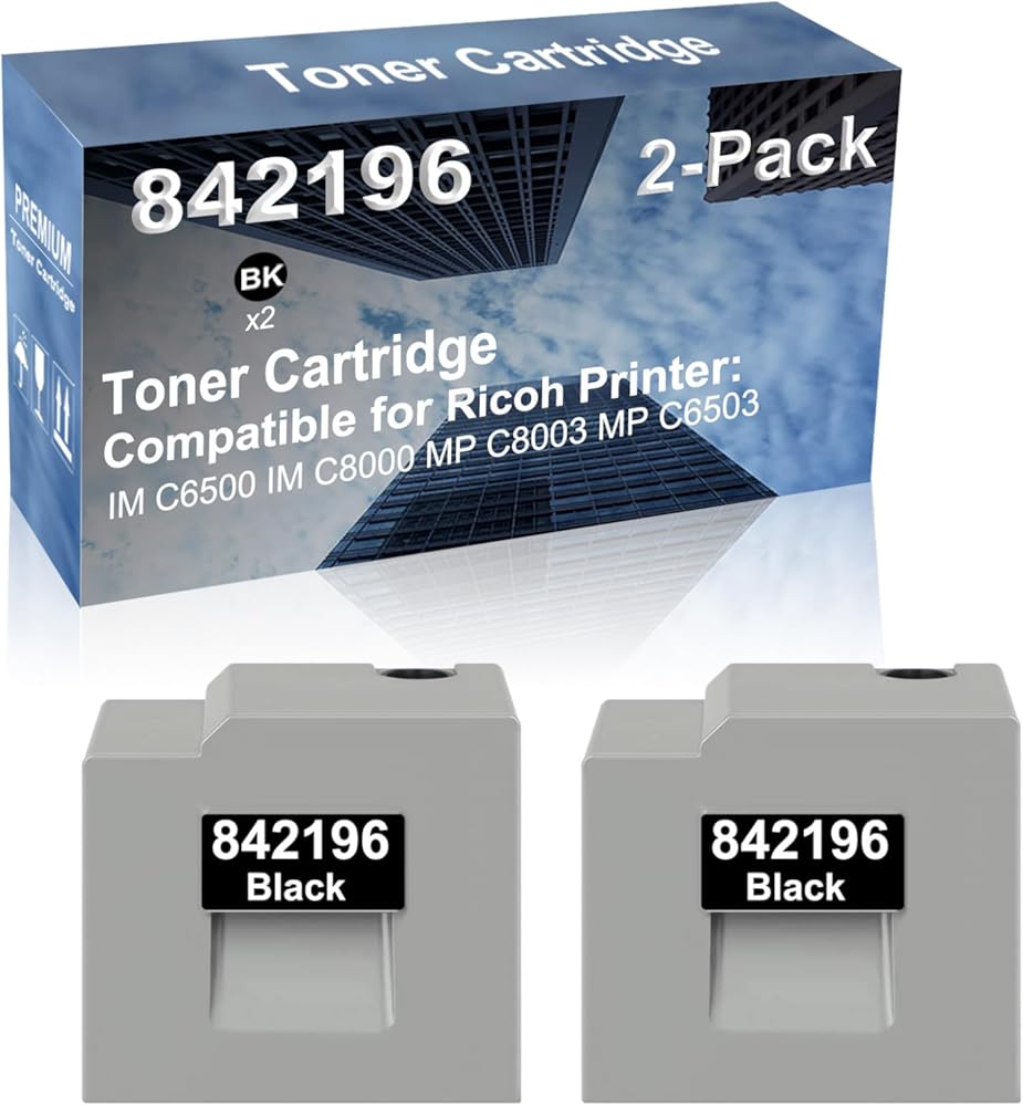 2-Pack (Black) Compatible IM C6500, IM C8000, MP C8003, MP C6503 Printer Toner Cartridge High Capacity Replacement for Ricoh 842196 Toner Cartridge