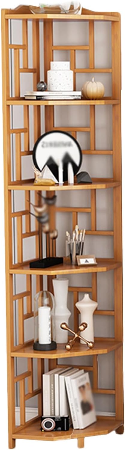 Corner Bookshelf,Open Shelf Bookcase,Bamboo Material Cabinet,Can Store Cups,Stationery and Other Items,Suitable for Apartments,Study Rooms,Living Rooms(Wood Color,38.97in) (Wood Color 62.59in)