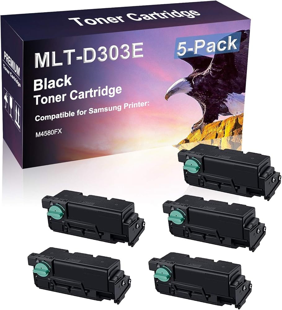 5 Pack (Black) Compatible Laser Printer Cartridge (High Yield) Replacement for Samsung D303E MLT-D303E Imaging Cartridge use for Samsung M4580FX Printer