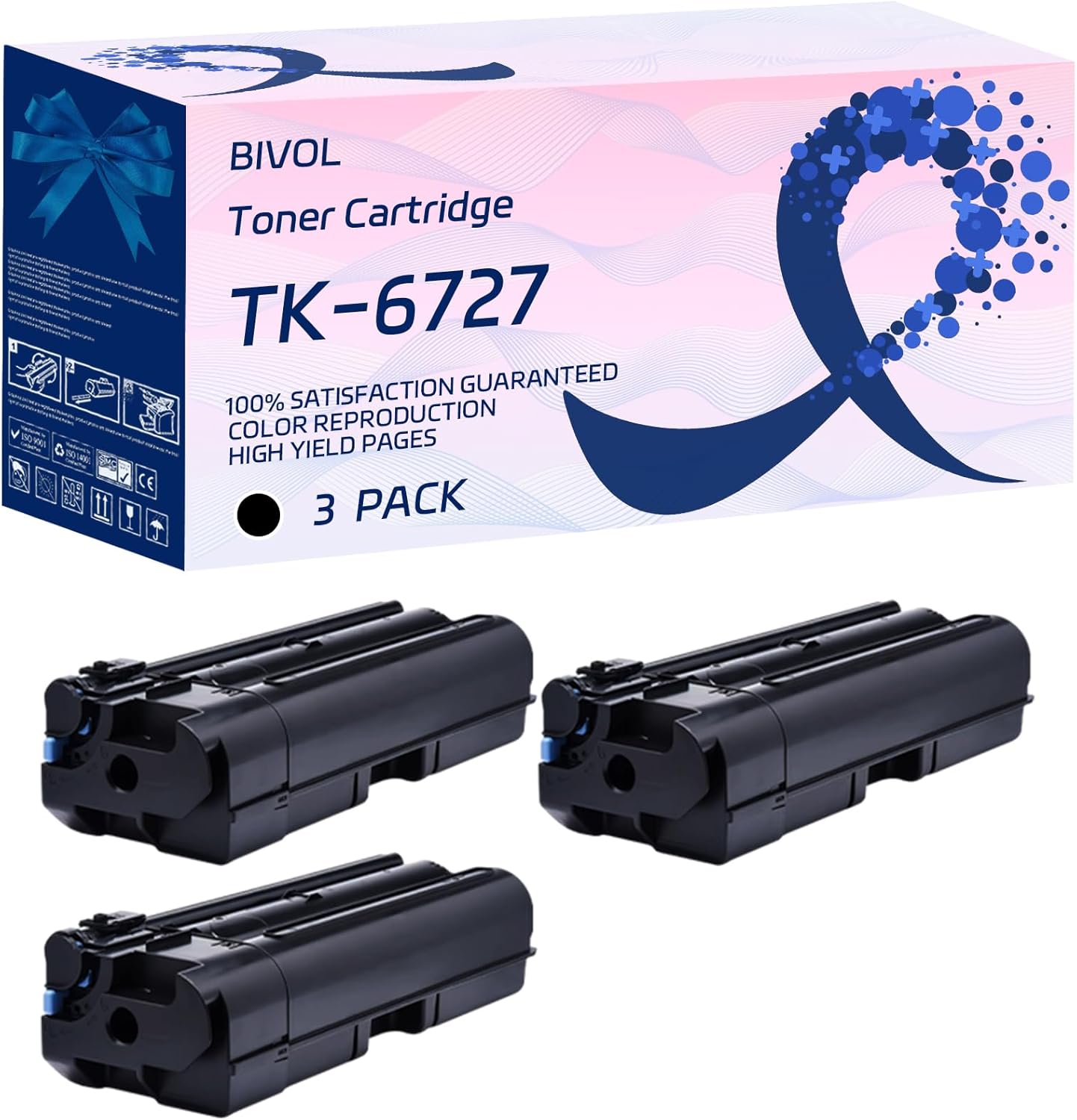 BIVOL TK-6727 Toner Cartridge Compatible for Kyocera TASKalfa 7002i 7003i 8002i Printers, with Chip, High Yield 80000 Pages, Vivid Colors (3 Pack Black)