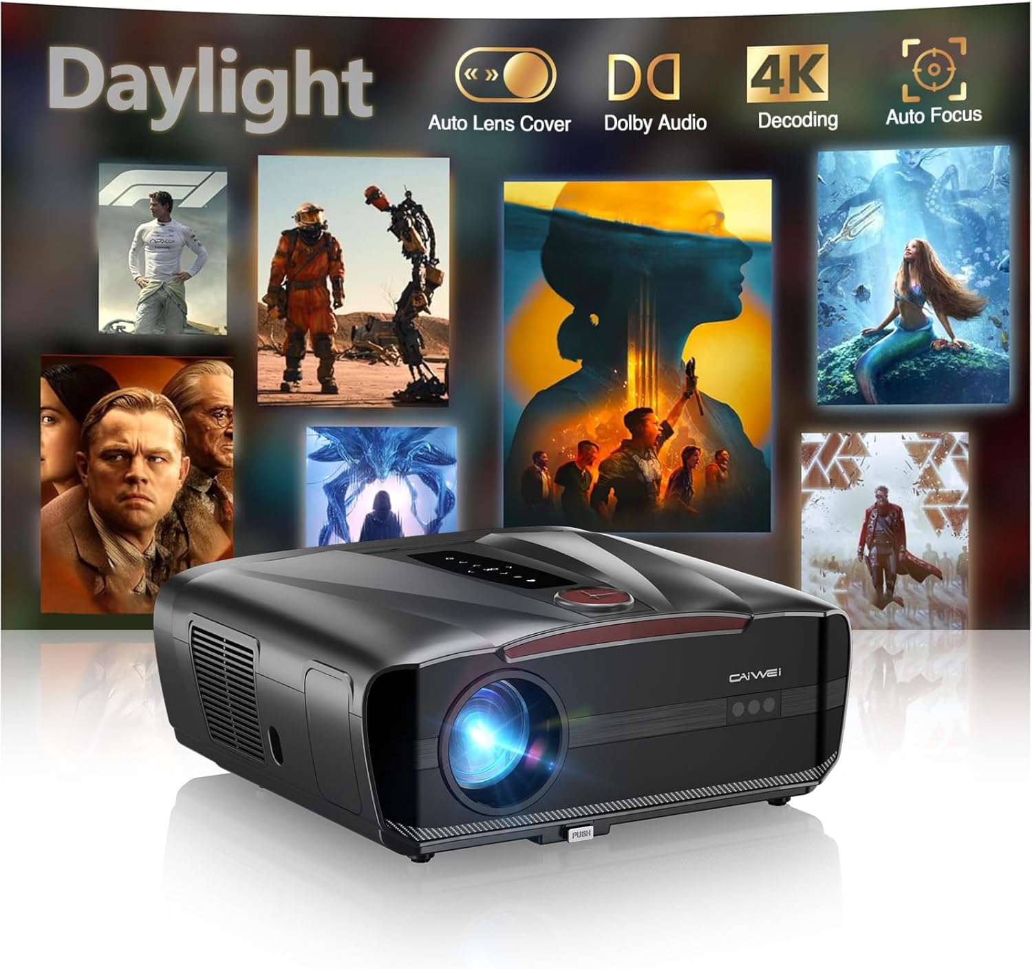 Daylight 4K Projector 2400ANSI【3-Brightness,DB Audio,Auto Lens&Cover Retract】Smart Projector with Apps WiFi Bluetooth, Auto Focus/Keystone,Outdoor Projectors HDMI eARC CEC for Home Cinema Game Office