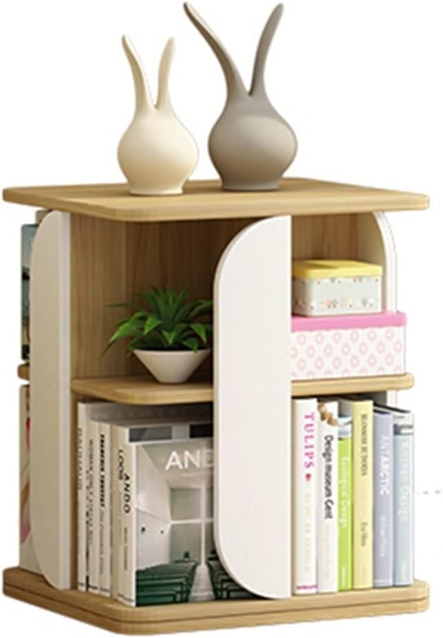 Bookcases Rotating Bookshelf 360° Book Organiser Picture Book Shelf Living Room Multi-Storey Shelf Walnut + White (Size : 2 Layers(40 * 66cm))