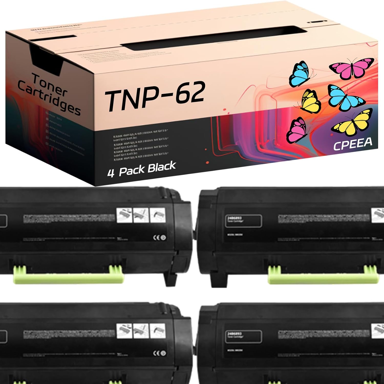 Compatible for Konica Minolta TNP-62 Toner Cartridges Work for Konica Minolta bizhub 3622 Printers, with Chip, High Yield 25000 Pages, Clear Printing (4 Pack Black)