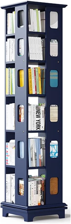360 Degree Rotation Bookshelf, Space Saving Floor Type Bookcase, Home Office Library School Corner Shelf (Color : Blue, Size : 6 Tier)