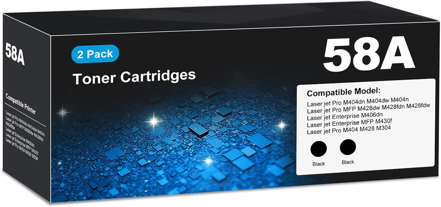 CF258A 58A Toner Cartridges Black (2-pack) for HP 58A 58X CF258X, Laser Jet M404dn M428fdw Toner Cartridges, CF258 for Laser Jet Enterprise M404dn M404dw M404n M428dw M428fdn MFP M304 M406dn M430f
