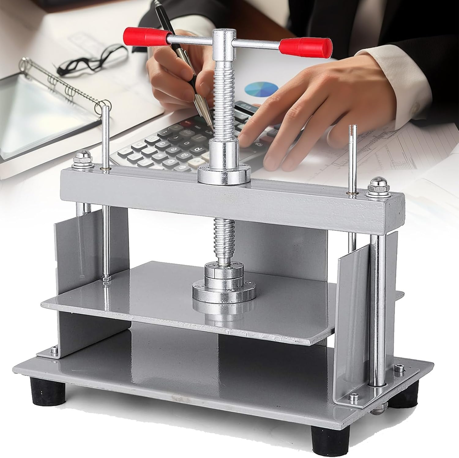 JJENXYYDS Steel Manual Book Flattening Nipping Machine,1500kg Portable Bookbinding Press,Quickly Flatten Paper Wrinkles,with Double Balance Rod,for Banknotes,Documents,Books and Invoices,A5