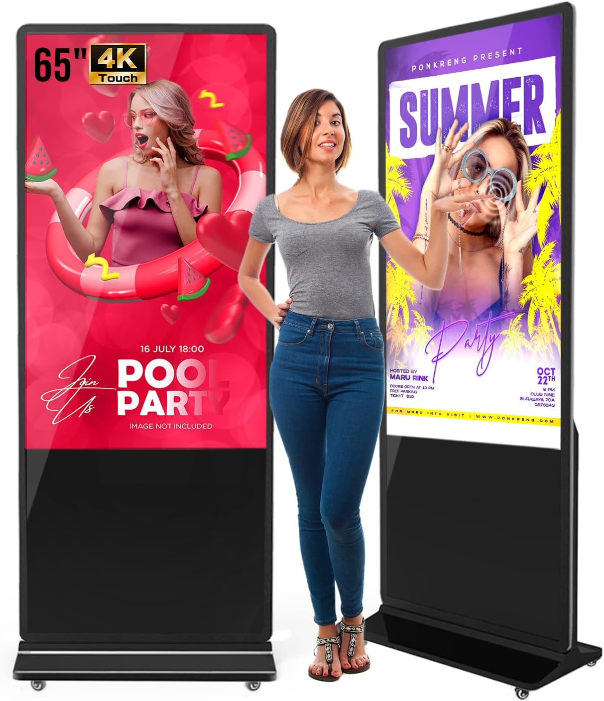 MWE 65 Inch 4K Touchscreen Kiosk, Indoor Floor Standing Digital Signage Displays, Advertising Display LCD Kiosk, Interactive Display Poster Android System with Auto Media Player, HDMI/USB/WIFI