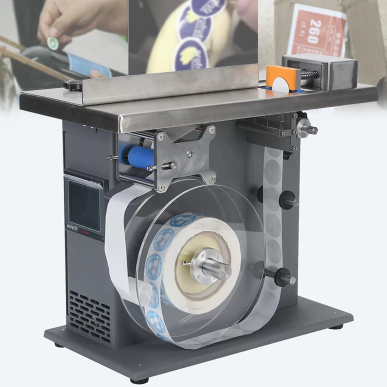 HUHUSHENGWEI 90° Corner Label Applicator, Automatic Centering Labeler with PLC System, 200W Semi-Automatic Right Angle Labeling Machine, Applies 15-30 Labels/Min, for Packaging, Electronic Products