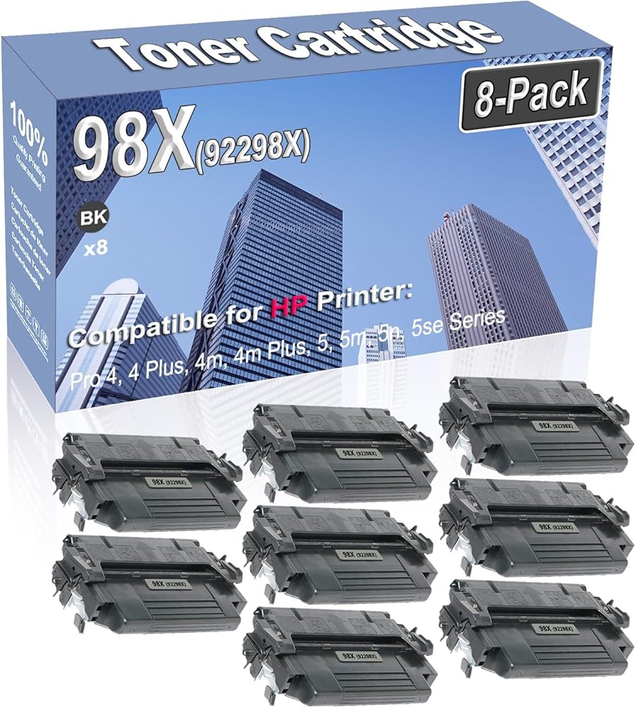 8-Pack Compatible High Capacity 98X (92298X) Printer Cartridge use for HP Pro 4 4 Plus 4m 4m Plus 5 5m 5n 5se Toner Cartridge (Black)
