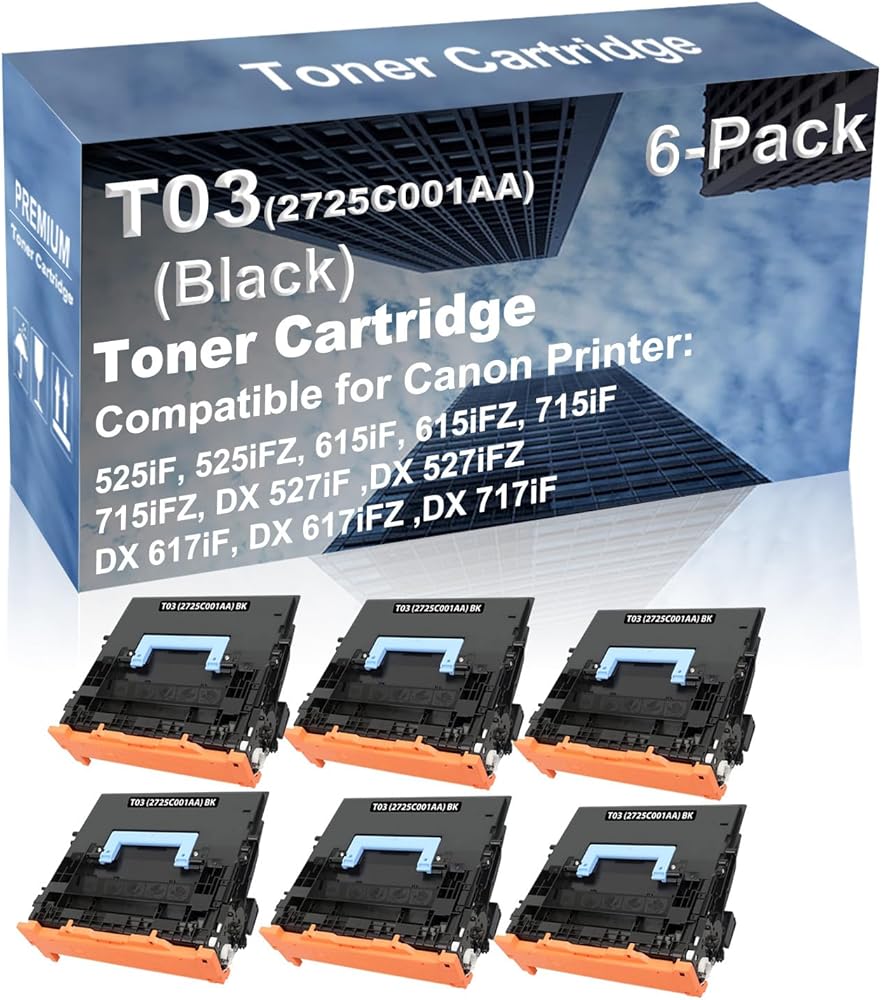 6-Pack Compatible High Yield DX 617iF, DX 617iFZ,DX 717iF Printer Cartridge Replacement for Canon T03 (2725C001AA) Toner Cartridge (Black)