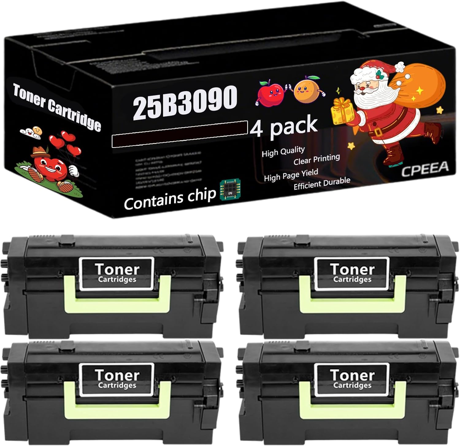 Compatible for Lexmark 25B3090 Toner Cartridge Work for Lexmark XM7370 Printers, with Chip, High Yield 55000 Pages, Clear Printing (4 Pack Black)