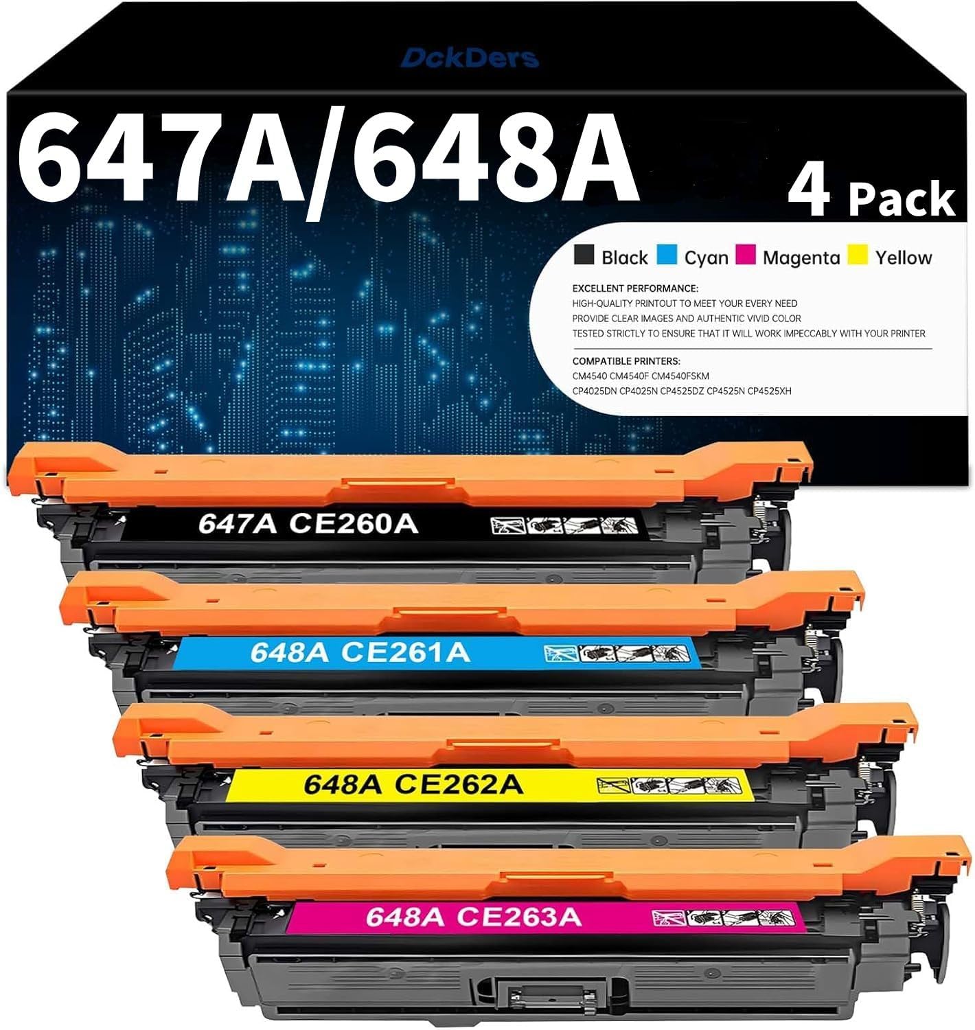 647A Black Cyan Yellow Magent Toner Cartridge | Replacement for HP CE260A CE261A CE262A CE263A Toner for Color Enterprise CM4540 CM4540f CM4540fskm CP4025dn CP4025n CP4525dn CP4525n Printer