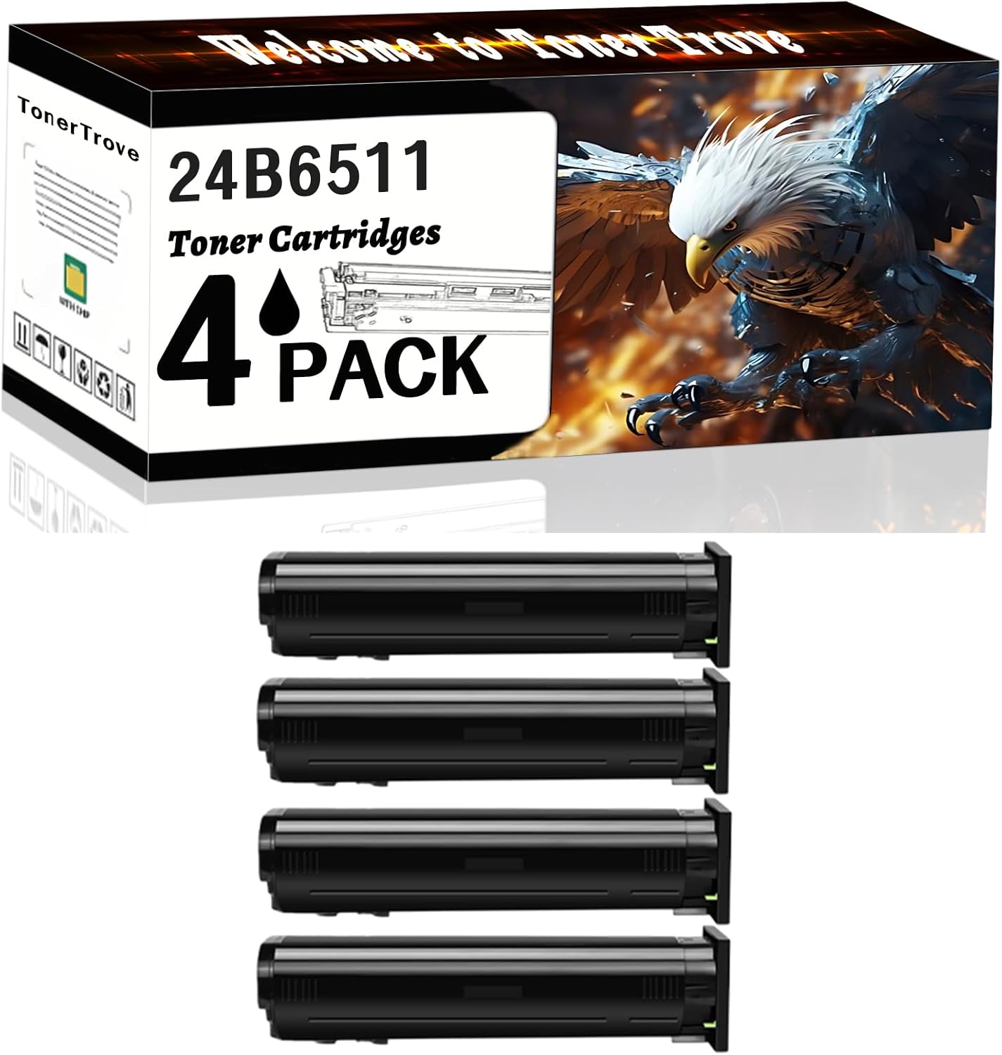 24B6511 Toner Cartridges Compatible for Lexmark XC6152 XC6152de XC6152dtfe XC8155 XC8155de XC8155dte Printers, Office Printing is Easy Clear Smooth (4 Pack Black)