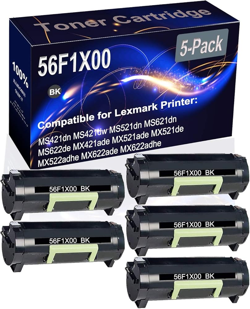 Kolasels 5-Pack (Black) Compatible High Yield 56F1X00 Printer Cartridge use for MS421dn MS421dw MS521dn MS621dn MS622de MX421ade MX521ade Printer