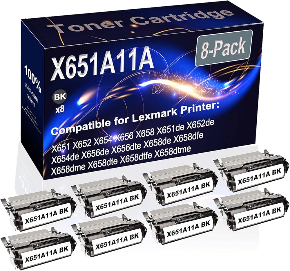 Kolasels 8-Pack (Black) Compatible X651 X652 X654 X656 X658 X651de Laser Printer Cartridge (High Capacity) Replacement for X651A11A Printer Cartridge