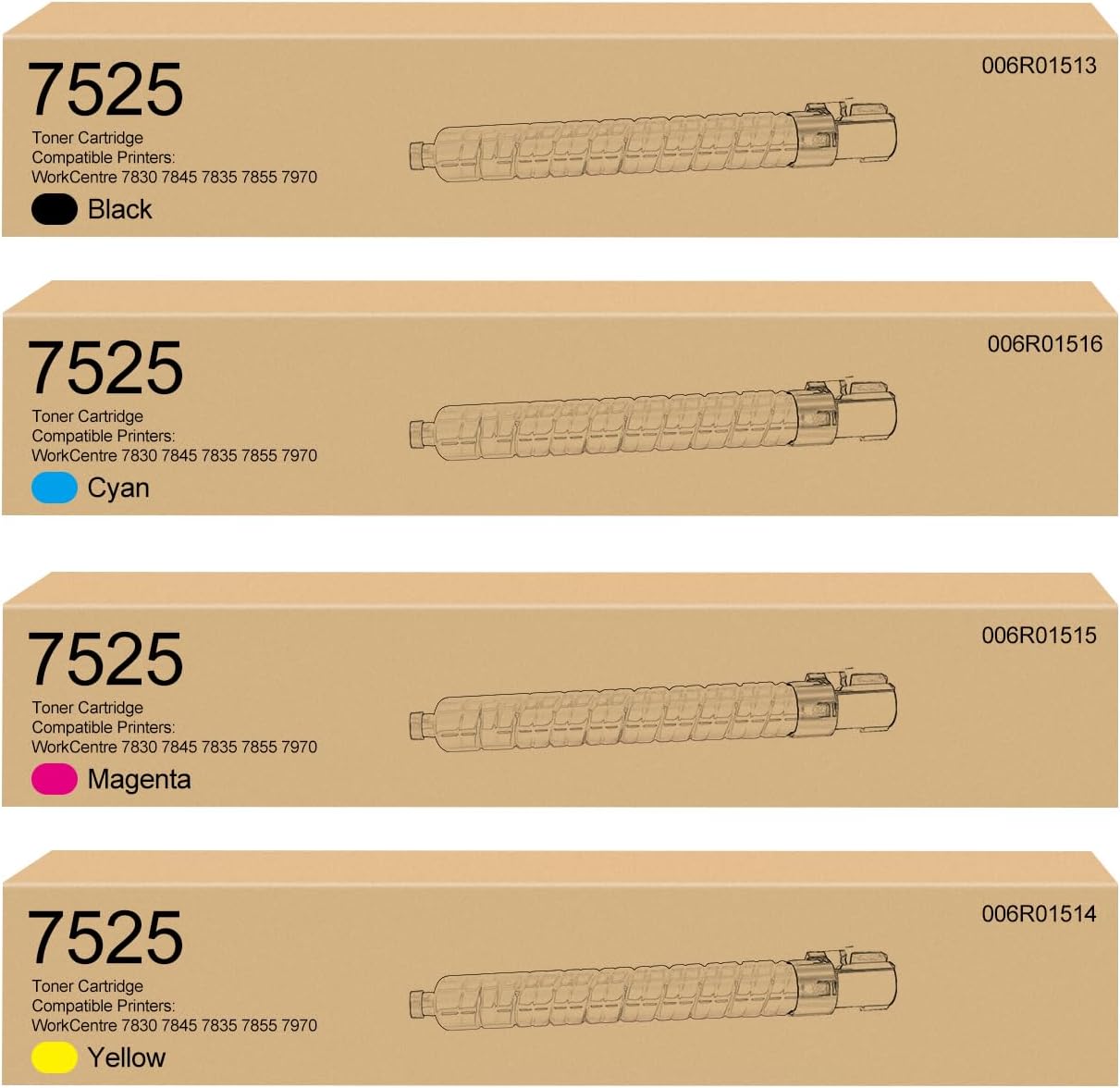 7525 Toner Cartridge Replacement for Xerox 006R01513 006R01514 006R01515 006R01516 Toner for WorkCentre 7525 7845 7835 7530 7535 7545 7556 7830 7855 7970 7830i 7835i 7845i 7855i 7970i, 4 Pack