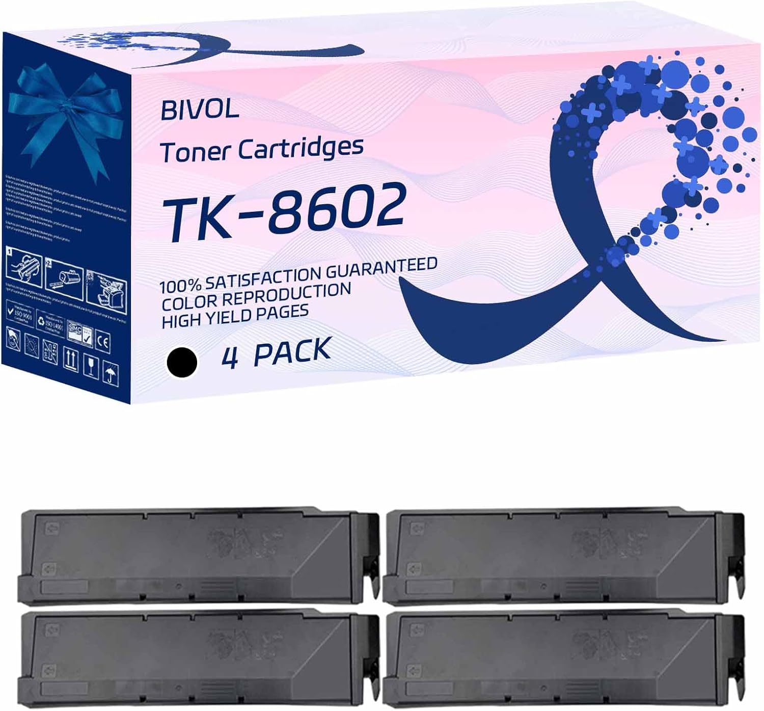 BIVOL TK-8602 Toner Cartridges Compatible for Kyocera FS-C8650DN Printers, High Yield 31000 Pages (4 Pack Black)
