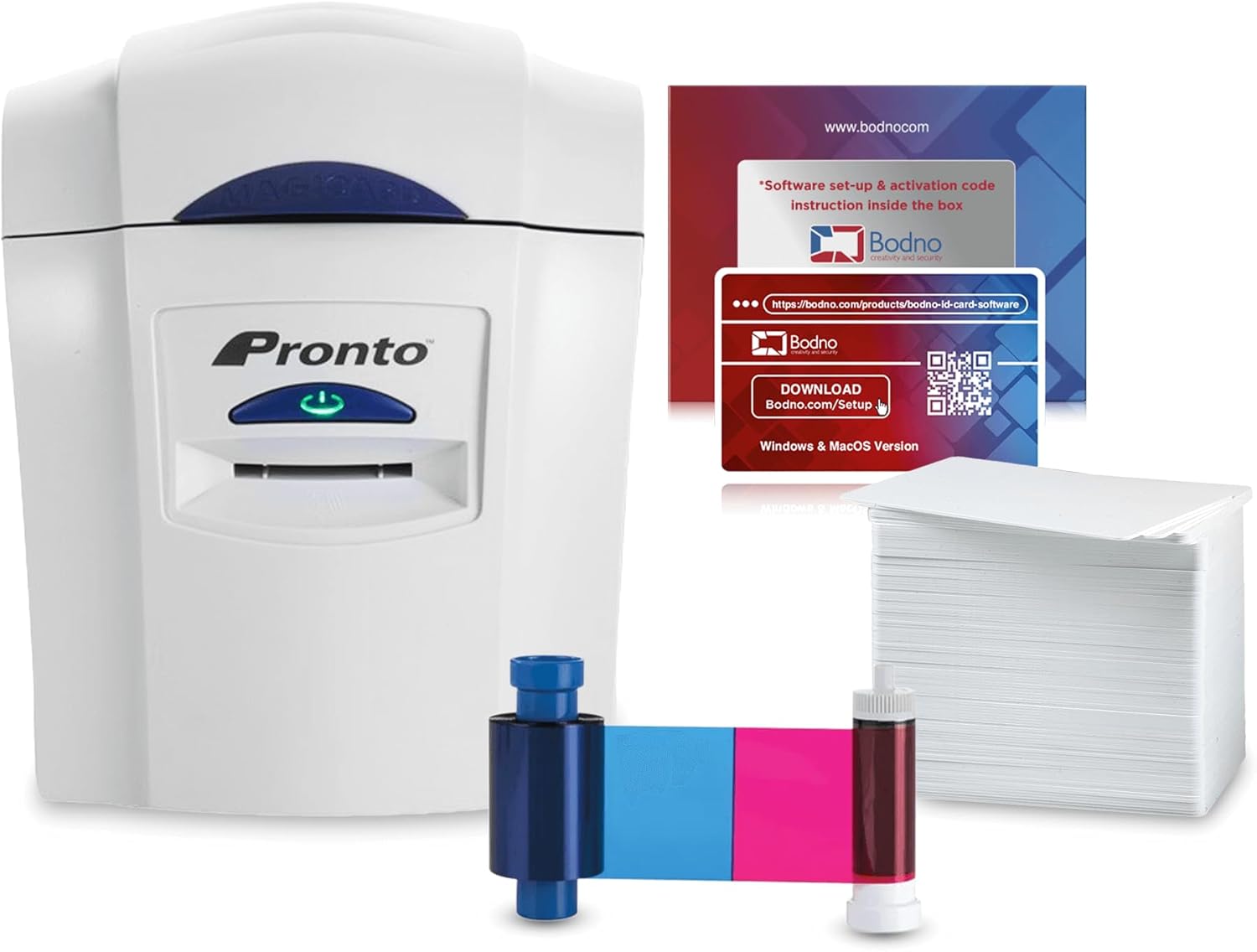 Bodno Magicard Pronto ID Card Printer & Complete Supplies Package ID Software - Bronze Edition