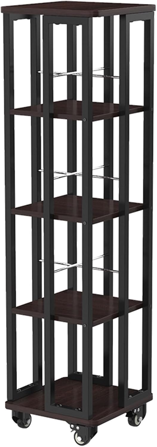 ZLGONRL Moveable Bookshelf On Wheels Kids Bookshelf Metal Rotating Bookshelf Display Revolving Bookcase Vertical Bookshelf (Four Black)