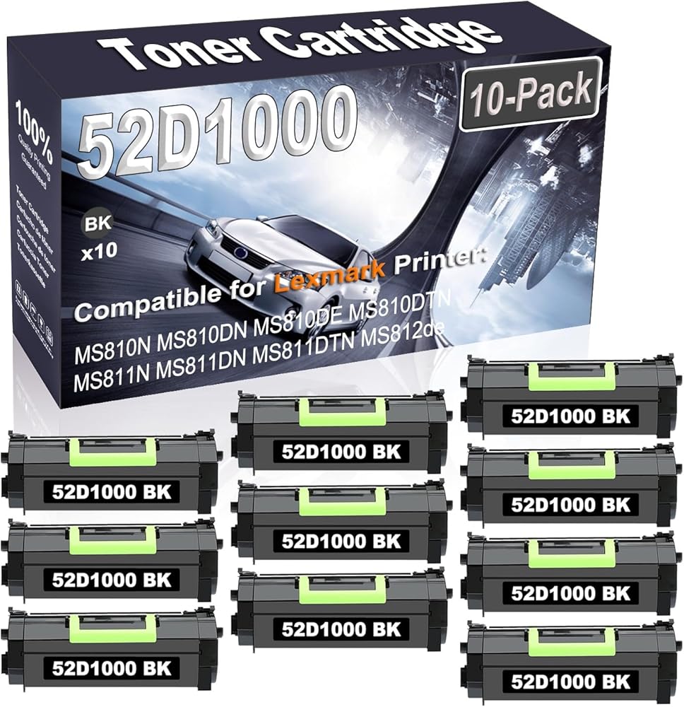 Kolasels 10-Pack (Black) Compatible High Yield 521 52D1000 Printer Cartridge use for MS810N MS810DN MS810DE MS810DTN MS811N Printer