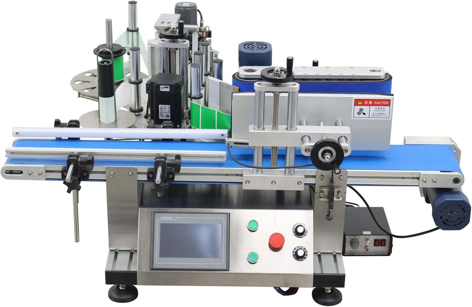 INTSUPERMAI Automatic Desktop Conveyor Table Round Bottle High Speed Marking and Labeling Machine Labeler Maker Automatic Round Bottle Labeling Machine with Coding Function 110V