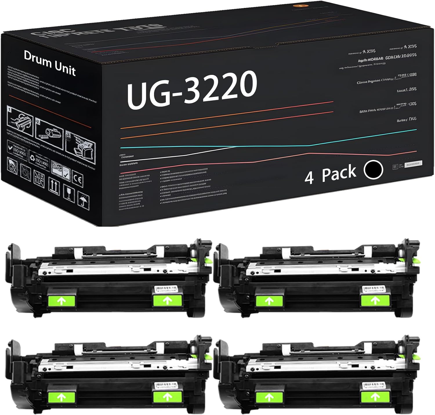 UG-3220 Drum Unit Compatible for Panasonic UG-3221 UG-3221 UF-4000 UF-490CN UF-4100 Printers, with Chip, High Yield 40000 Pages, High-Definition Printing (4 Pack Black)