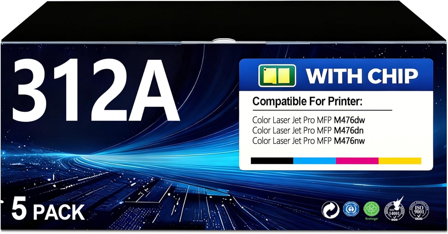 BERRYSKY 312A Toner Cartridges 5 Pack Compatible HP 312A CF380A CF381A CF382A CF383A Toner Cartridges Replacement for Color Laser Jet Pro MFP M476dw MFP M476dn MFP M476nw Printer (2BK/1C/1M/1Y)