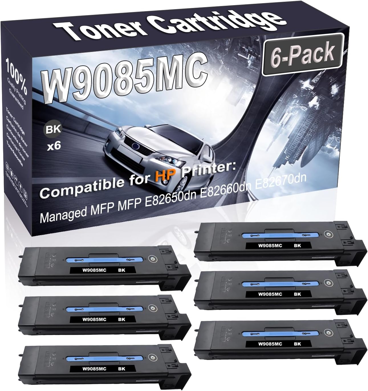 Kolasels 6-Pack (Black) Compatible High Yield W9085MC Printer Cartridge use for Managed MFP MFP E82650dn E82660dn E82670dn Printer