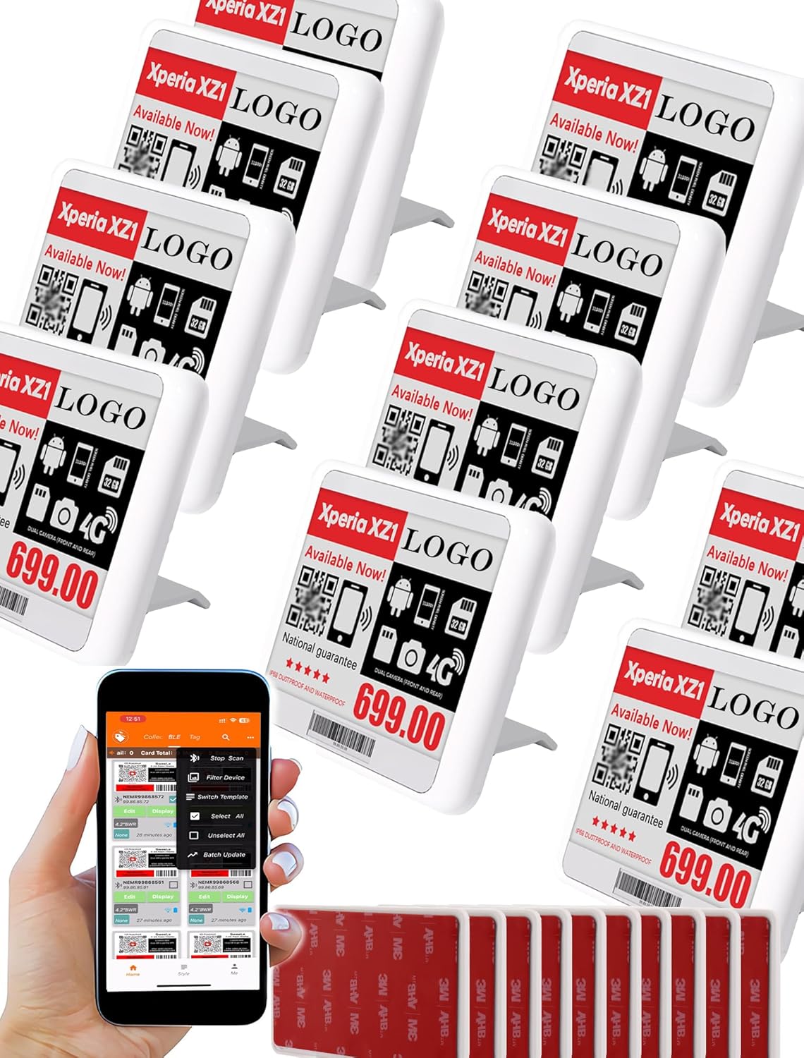 Digital Business Signages, Store Electronic shelf labels Price Tag Holders with iOS and Android APP 4.2 inch Editable E-paper Screen for Shop, Office, Restaurant, 10pc pack (Black,White,Red)