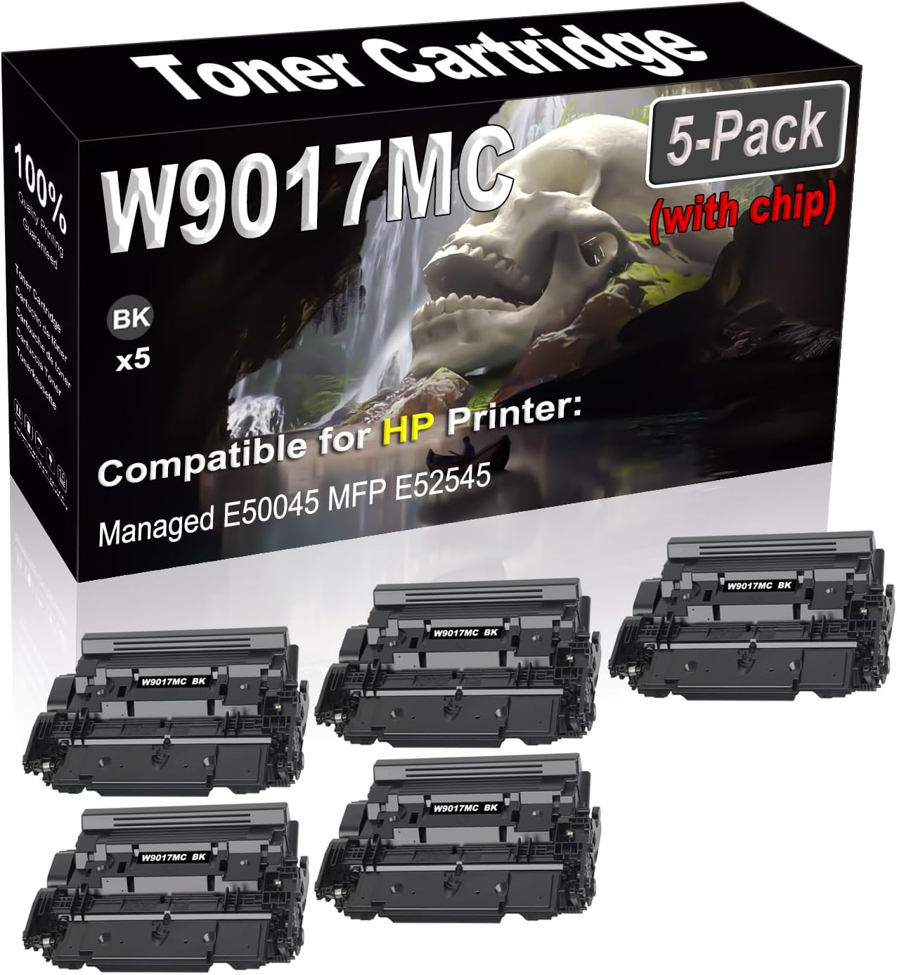 SINIYA 5-Pack Compatible High Capacity W9017 W9017MC (with chip) Imaging Toner Cartridge use for Managed E50045 MFP E52545 Printer (Black)